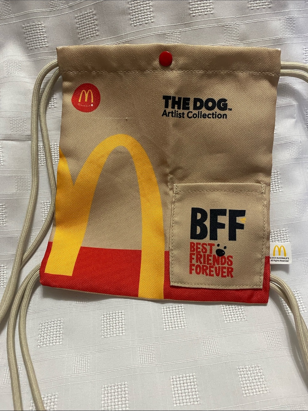 McDonald's Beige Canvas Drawstring Bag with Yellow Arch and Red Trim